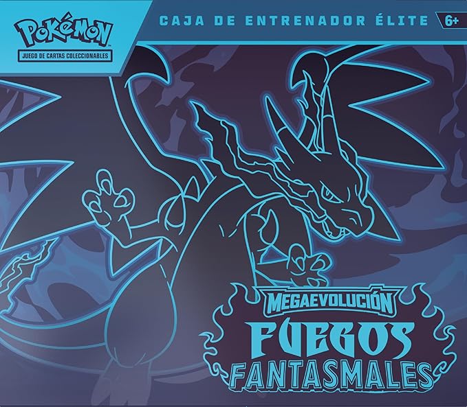 Caja Entrenador Élite Pokémon Megaevolución Fuegos Fantasmales con Mega-Charizard X español