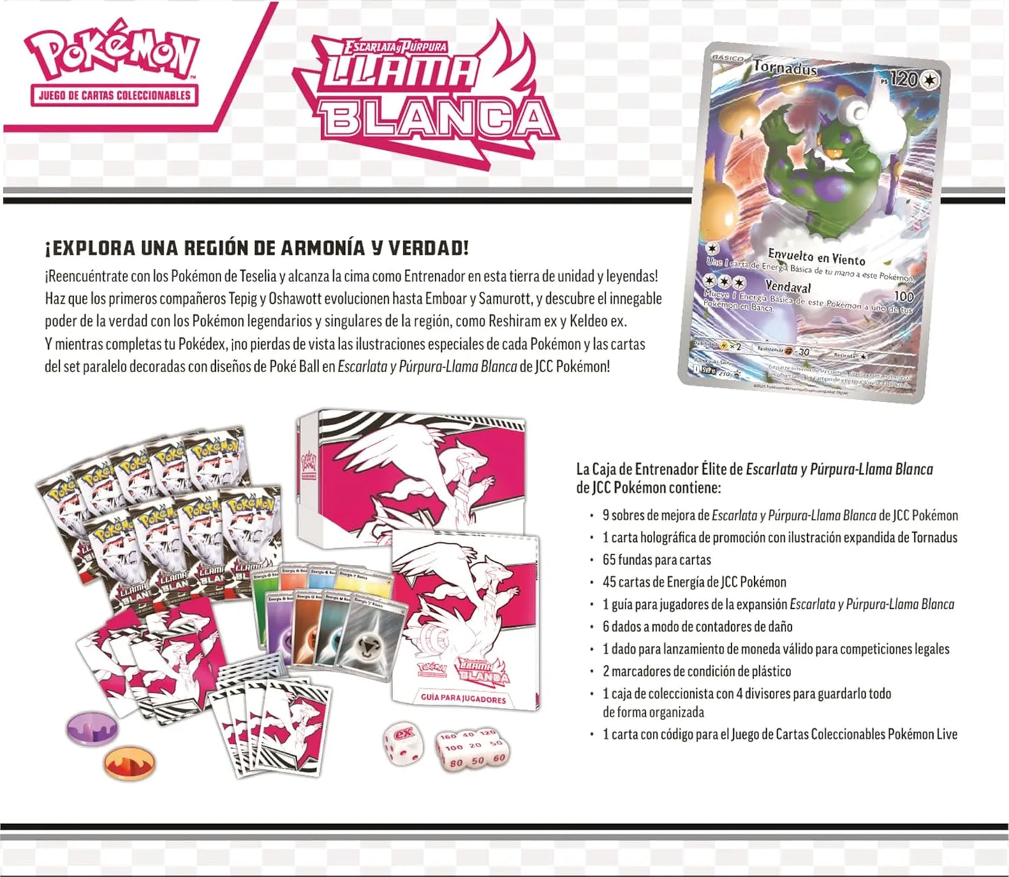 Parte trasera Caja de Entrenador Élite Llama Blanca Pokémon TCG español