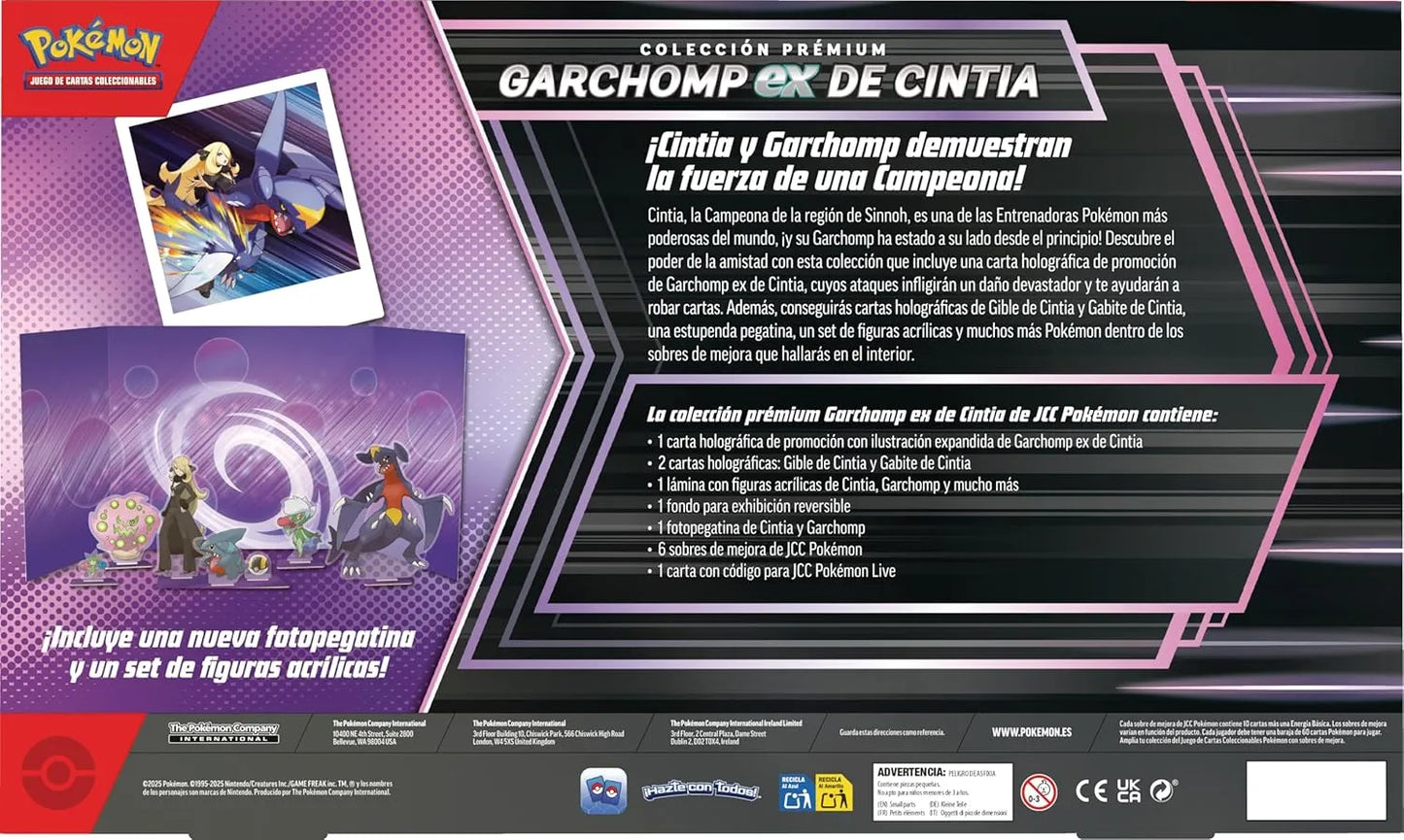 Parte trasera de la Colección Prémium Garchomp ex de Cintia Pokémon TCG