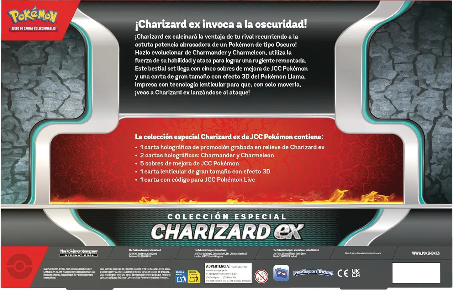 Parte trasera de la caja Charizard ex Colección Especial Pokémon TCG