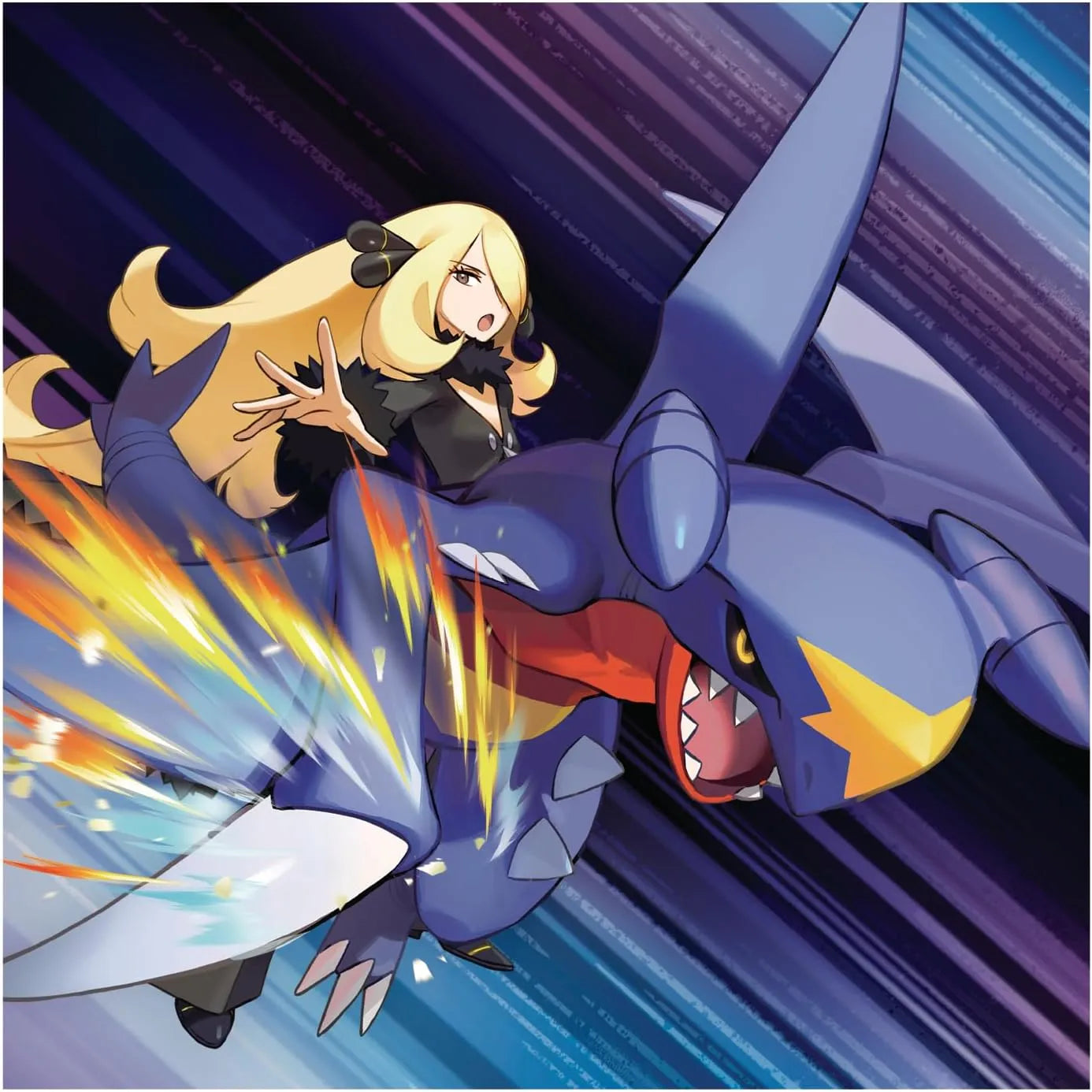 lustración de Cintia con Garchomp Colección Prémium Pokémon TCG