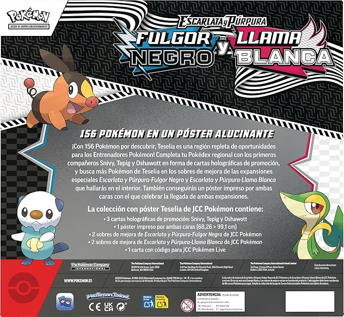 Parte trasera en espanol de la Coleccion con Poster Fulgor Negro y Llama Blanca con listado de contenido y tamano del poster