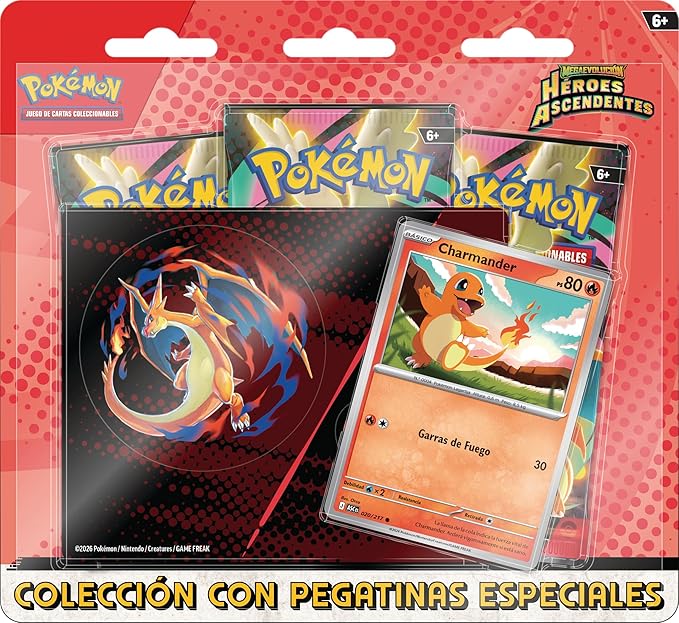 Blíster 3 Sobres Pokémon Héroes Ascendentes en español - Carta promo Charmander o Gastly
