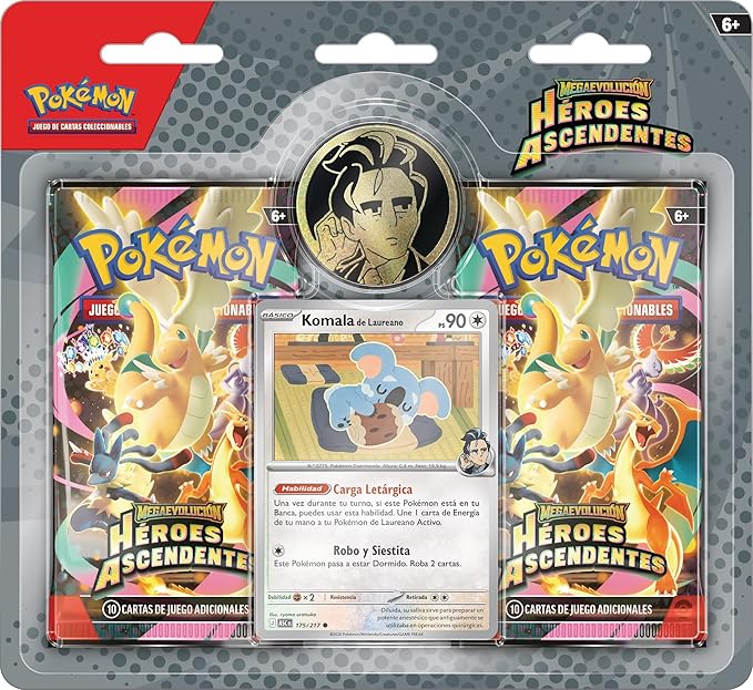 Blíster 2 Sobres Pokémon Héroes Ascendentes en español - Promo Tangela de Erika o Komala de Larry