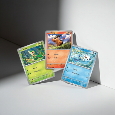 Cartas promocionales holograficas Snivy, Tepig y Oshawott de la Coleccion con Poster Fulgor Negro y Llama Blanca (ES)