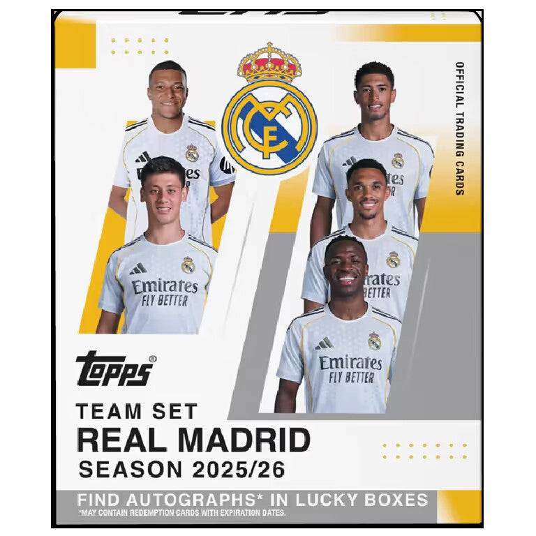 Topps Team Set Real Madrid 2025/26 Hobby Box - 6 sobres, 30 cartas, parallels numerados