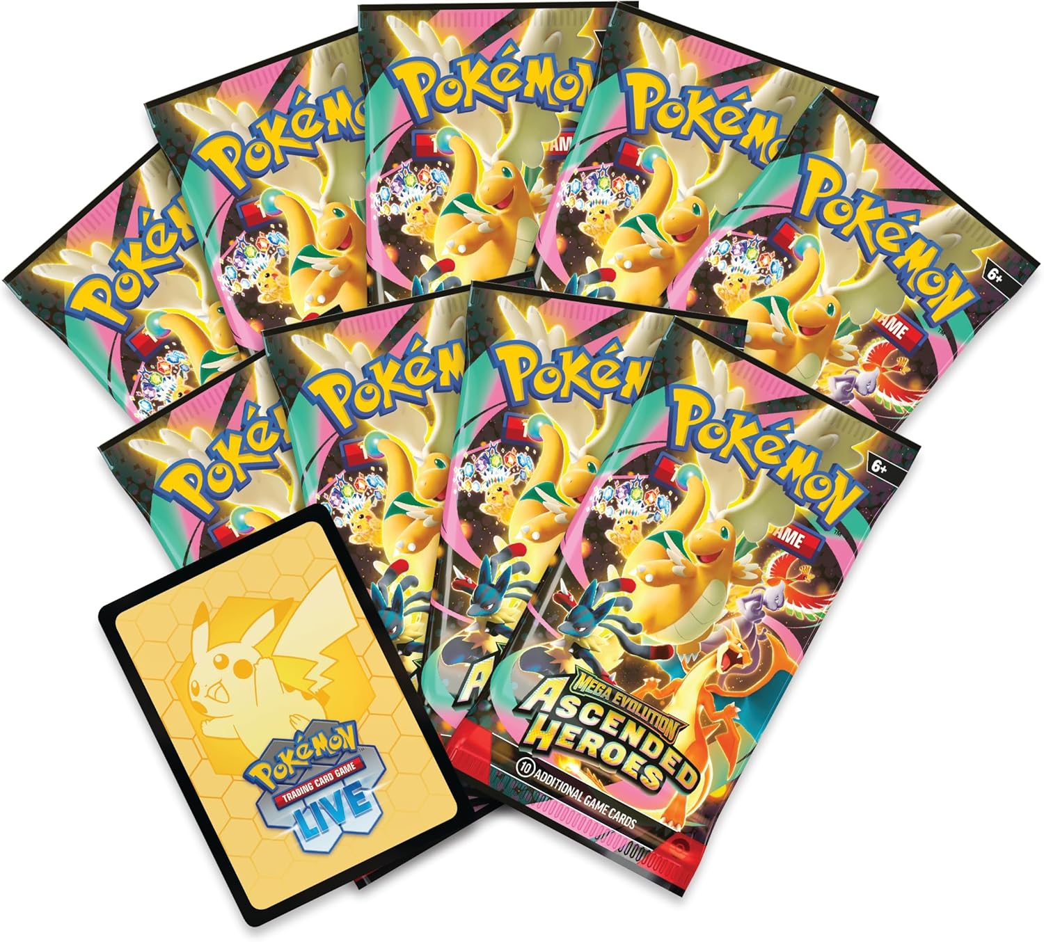 9 sobres Megaevolución Héroes Ascendentes y código Pokémon TCG Live - ETB Pokémon