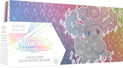 Caja frontal de la colección premium Pokémon JCC Evoluciones Prismáticas en español