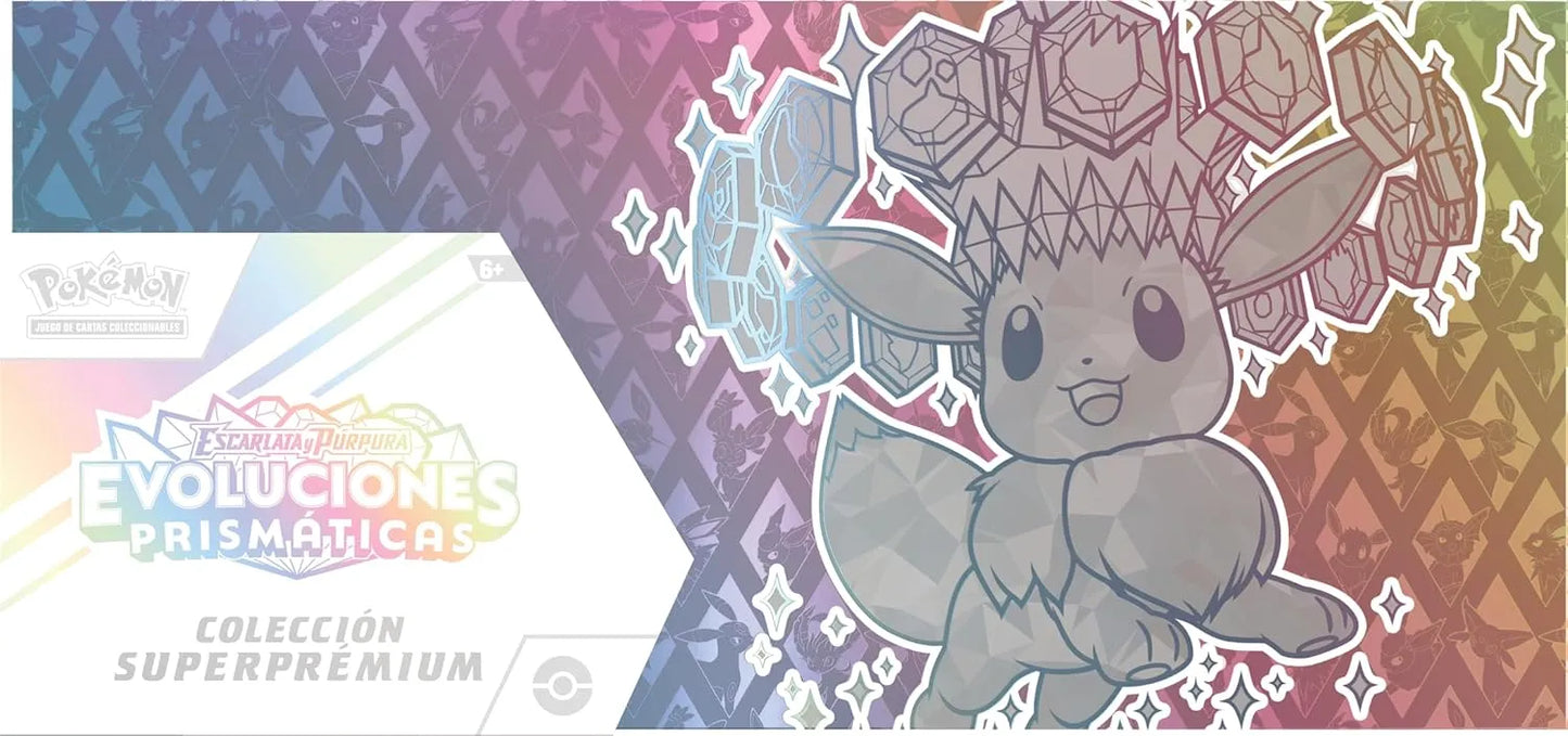 Detalle del diseño lateral con Espeon en la caja de Evoluciones Prismáticas