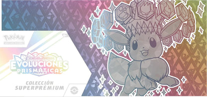 Detalle del diseño lateral con Espeon en la caja de Evoluciones Prismáticas