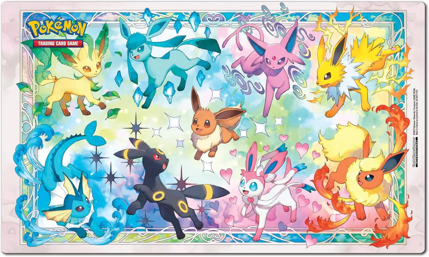 Tapete de juego con las evoluciones de Eevee de Evoluciones Prismáticas