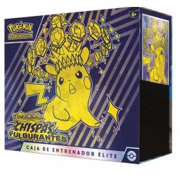 Caja de Entrenador Élite Pokémon JCC Escarlata y Púrpura Chispas Fulgurantes con diseño especial de Pikachu