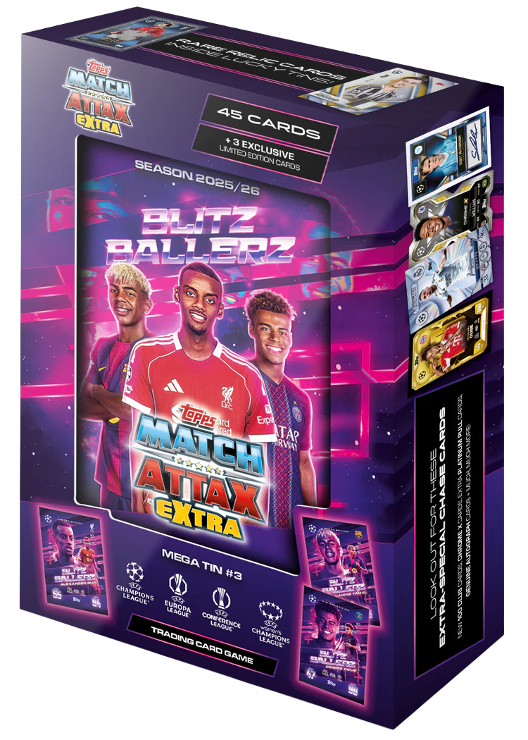 Topps Match Attax Extra 2025 - Mega Tin #3 - Giants of The Game!48 Cards Including 4 Exclusive Giants of The Game LE Cards. Look for Relic Cards Inside The Lucky Cans Topps Match Attax Extra 2025 - Mega Tin #3 - Giants of The Game!48 Cards Including 4 Exclusive Giants of The Game LE Cards. Look for Relic Cards Inside The Lucky Cans