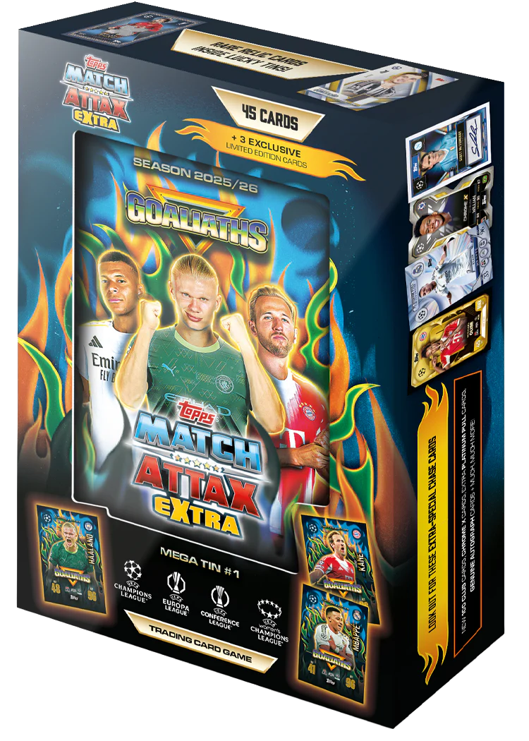 Topps Match Attax Extra 2025/26 Mega Tin Goliaths #1 - Haaland Kane y Mbappé