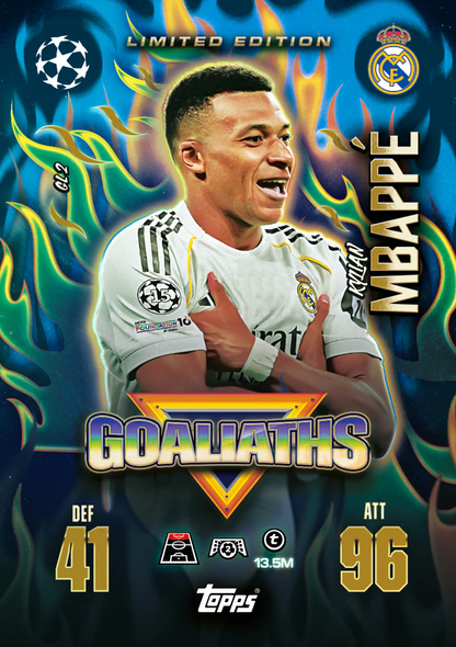 Carta Goliaths Limited Edition Kylian Mbappé Real Madrid ATT 96 - Match Attax Extra 2025/26