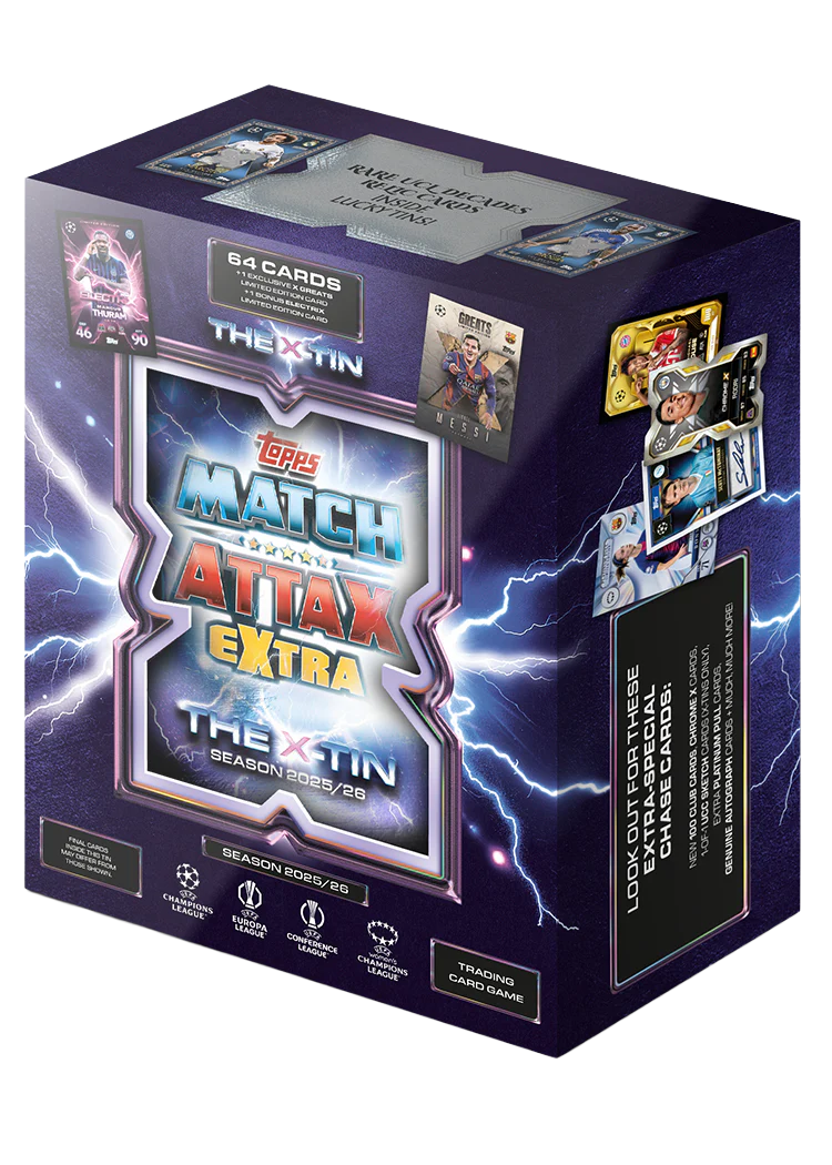 Topps Match Attax Extra 2025/26 The X Tin - Caja 3D con Messi y cartas chase