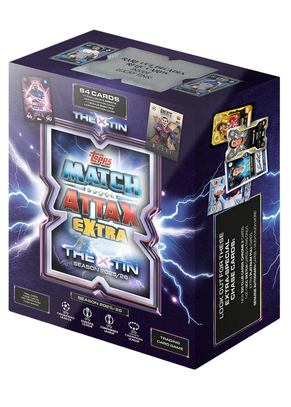 Topps Match Attax Extra 2025/26 The X Tin - Caja 3D con Messi y cartas chase