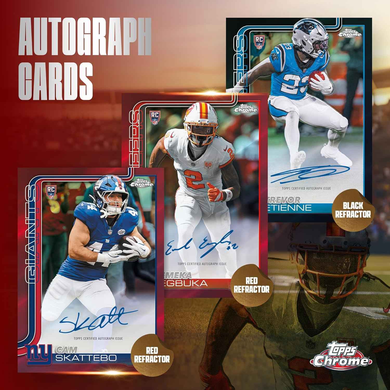Firmas autógrafos Topps Chrome NFL 2025 Mega Box stars rookies