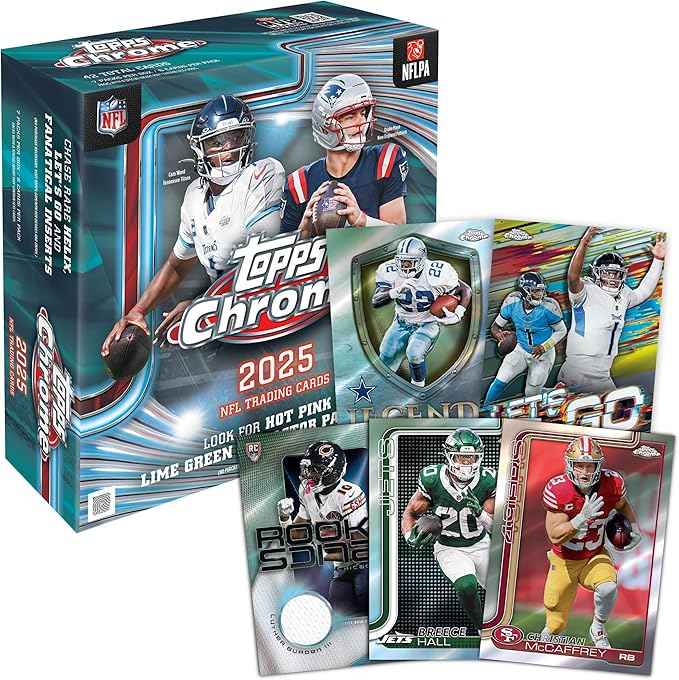 Topps Chrome NFL 2025 Mega Box detalle parallels X-Fractor Hot Pink Lime Green cartas rookies